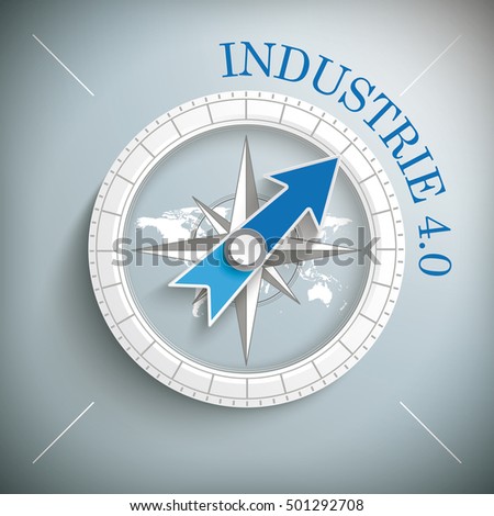 Compass with german text "Industrie", translate "Industry 4.0", on the gray background. Eps 10 vector file.
