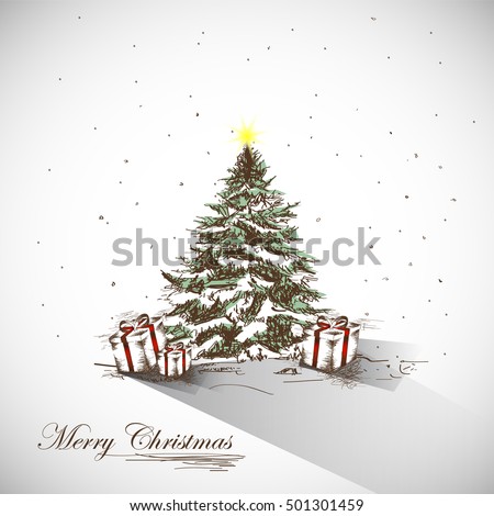hand drawn vintage christmas tree, christmas background concept