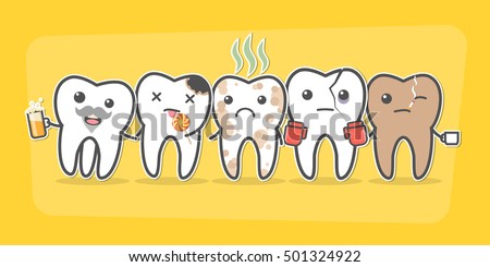 Bad teeth company. Problematic sick and unhealthy teeth concept. Funny cartoon characters. Vector illustration Royalty-Free Stock Photo #501324922