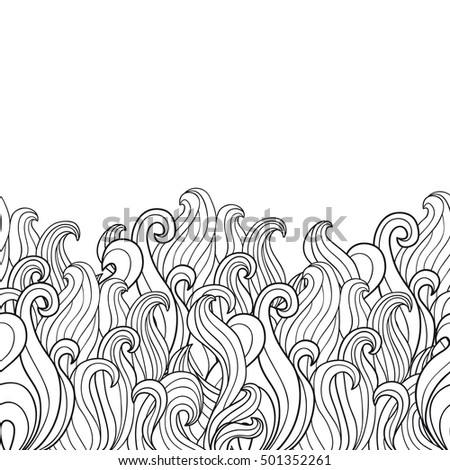 Abstract seamless hand drawn background with flames on white background. Doodle flames.