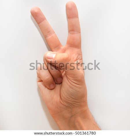 Number two in the American Sign Language (ASL) as it is shown with one hand and fingers