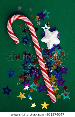Christmas candy lying on the small stars