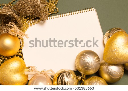 Greeting card  mock up with christmas ornaments 