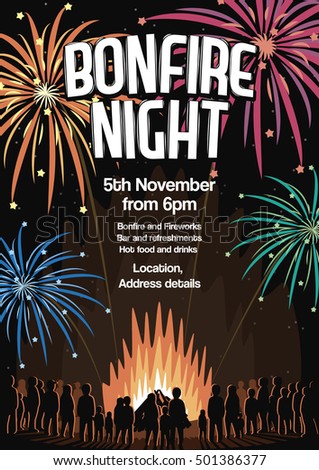 Bonfire Night Invitation Flyer Vector Illustration Poster Royalty-Free Stock Photo #501386377