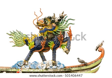 Colorful Chinese dragon-headed unicorn, colorful kilen, kylin, kirin.
A picture of  Kirin on Shrine Roof.
This article is about the mythical East Asian creature
