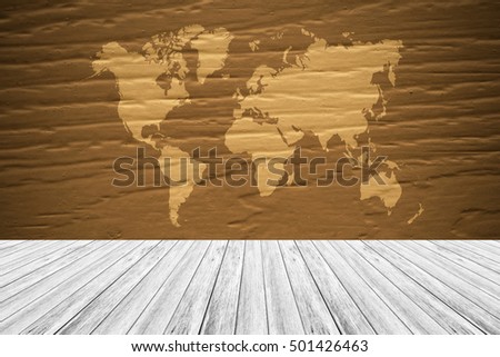 Wood texture surface natural color use for background , process in vintage style with Wood terrace and world map
