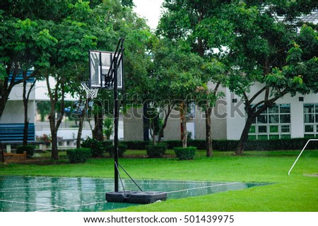 raining in basketball field
