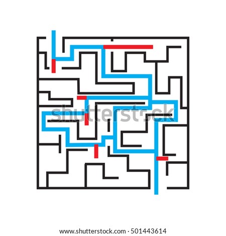 Labyrinth. Variants of right and wrong passage of the maze. Vector illustration.