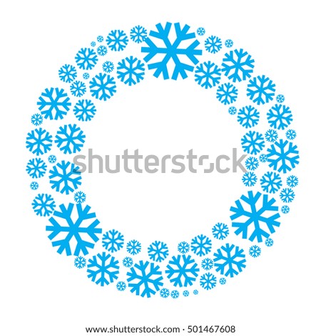 Snowflake vector wreath isolated. Snow flake circle frame. Round winter background.