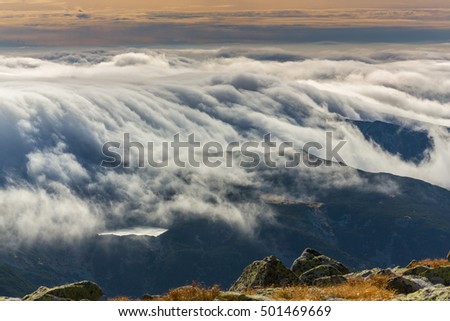 Spectacular mountain scenery in the Alps, with sea of clouds