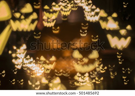 Blurred background Orange pumpkin lanterns for Halloween.