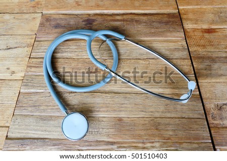 Stethoscope , wearing headset for doctor on background, hospital and healthcare concept background