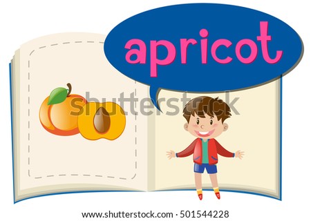 Little boy and fresh apricot illustration