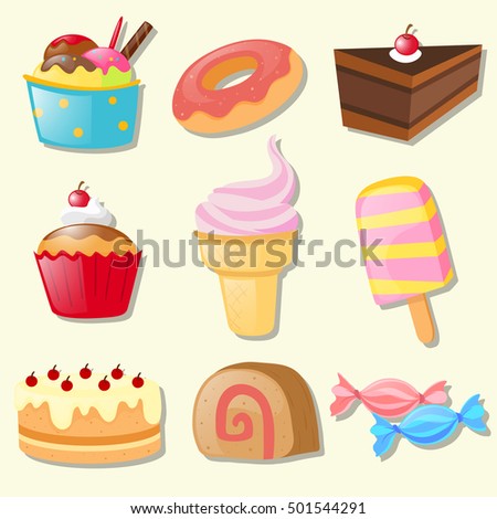 Set of different types of sweets illustration