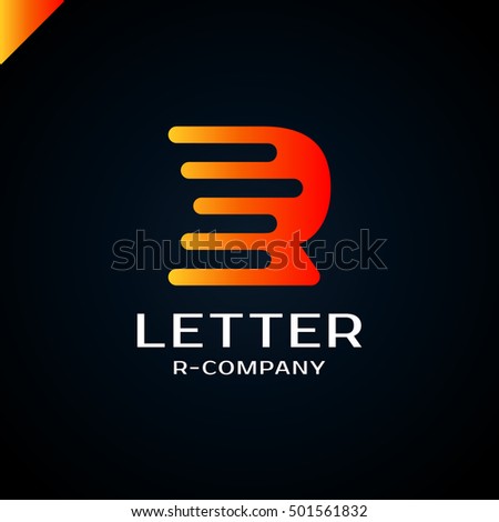 Abstract letter R logo design template. Dynamic vector unusual font. Universal fast speed fire moving water quick energy drop icon.