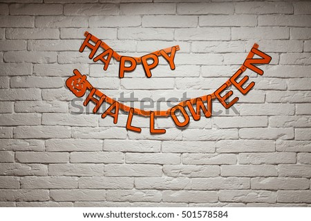 Halloween, Inscription Happy Halloween on a brick wall