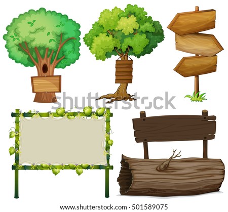 Different design of signs made of wood illustration