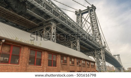 The Brooklyn Bridge as seen from Brooklyn side, New York.