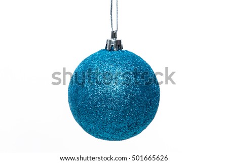 Blue Christmas ball isolated on white background.