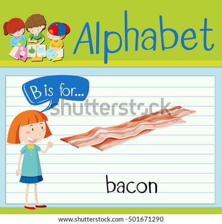 Flashcard letter B is for bacon illustration