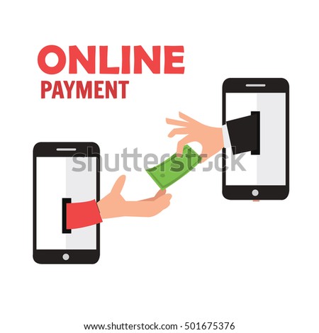 on line payment by smart phone. Vector illustration in flat design