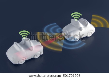 clay model of vehicle and sensing technology concept, autonomous car Royalty-Free Stock Photo #501701206