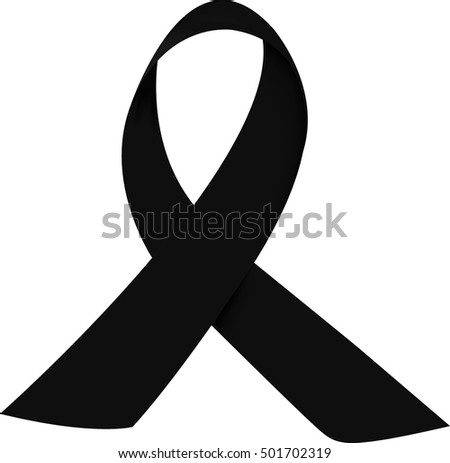 Black awareness ribbon on white background. Mourning symbol, 