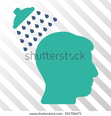 Cobalt And Cyan Head Shower toolbar pictogram. Vector pictograph style is a flat bicolor symbol on diagonal hatch transparent background.