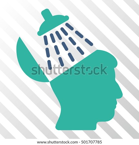 Cobalt And Cyan Brain Washing interface icon. Vector pictogram style is a flat bicolor symbol on diagonal hatch transparent background.