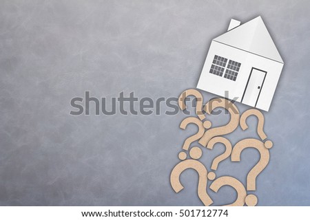 house question concept with paper cut shape on grey leather background and free copy space