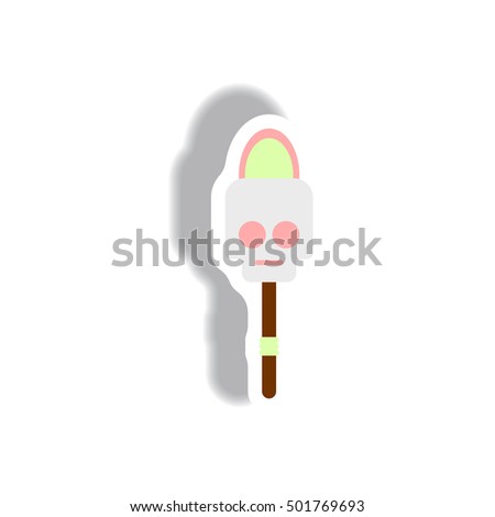 Vector illustration paper sticker Halloween icon torch and skull