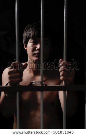 Low key picture for a sadly male prisoner.Represents the pain and hardship of being incarcerated.