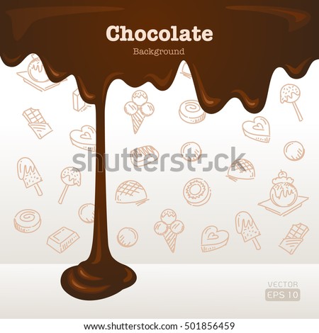 Melted chocolate background with dessert icons