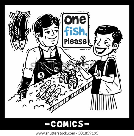 girl buys fish comics