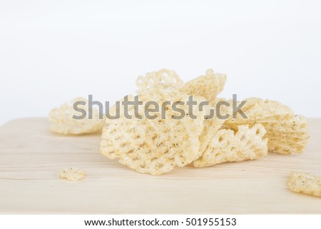 Snack from potato, potato chips on white background.