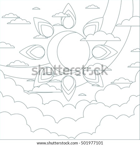 Sun in the clouds. Stock illustration.