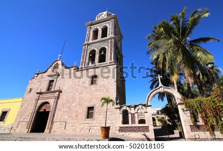 view of the monastery in Loreto, Mexico Royalty-Free Stock Photo #502018105
