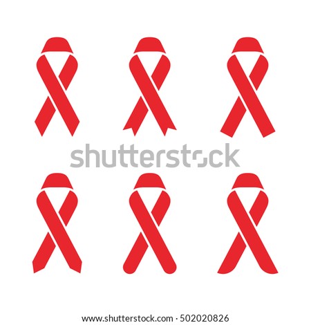 Red ribbon AIDS, HIV icon illustration, flat color design set isolated on white background