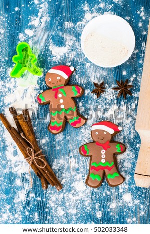 Abstract Christmas and New Year Background with Old Vintage Wooden Boards and Gingerbread Studio Photo