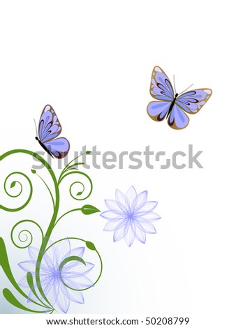 floral background with butterflies - vector