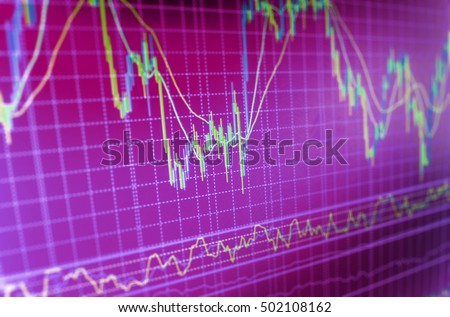 Stock market quotes on display. Currency trading theme. Background stock chart. Stock market chart, graph on blue background. Stock trade live. Conceptual view of the foreign exchange market. 
