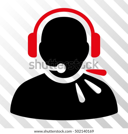 Intensive Red And Black Operator Speech interface pictogram. Vector pictograph style is a flat bicolor symbol on diagonal hatch transparent background.