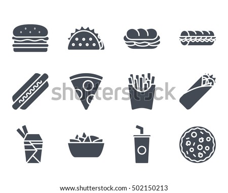 Fast Food Icon set Solid silhouette
