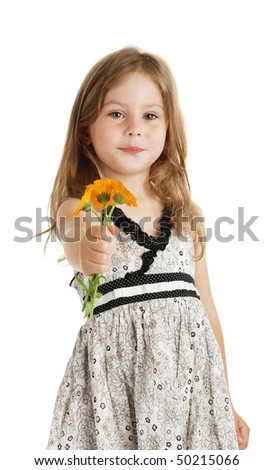 The little girl and a small bouquet of colors