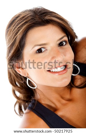 Beautiful woman potrait smiling isolated over a white background