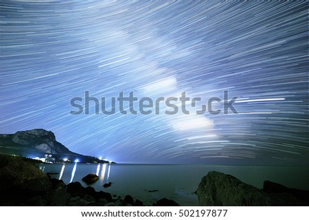 Milky Way. Stars in the form of lines. South Crimea. From Time Lapse