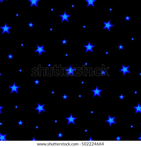 Blue Star seamless pattern. Blue and Black retro background. Chaotic elements. Abstract geometric shape texture. Effect of sky. Design template for wallpaper, fabric, textile Vector Illustration