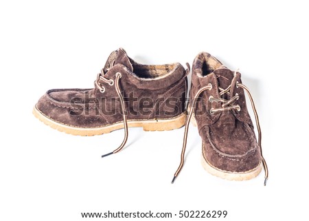 Old leather boots On a white background.