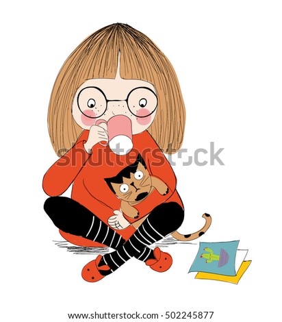 cute girl, T-shirt Graphics, design for children's books, animal vector