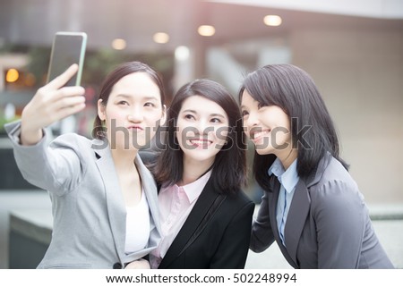 businesswoman selfie and smile happily in hongkong